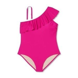Kona Sol Ruffle One Shoulder Full Coverage One Piece Pink‎ Size 18